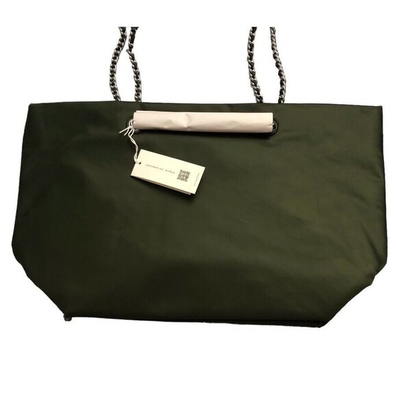 Tory Burch Ella Logo Chain Recycled Nylon Tote Shopper In Olive Green New - Picture 3 of 4